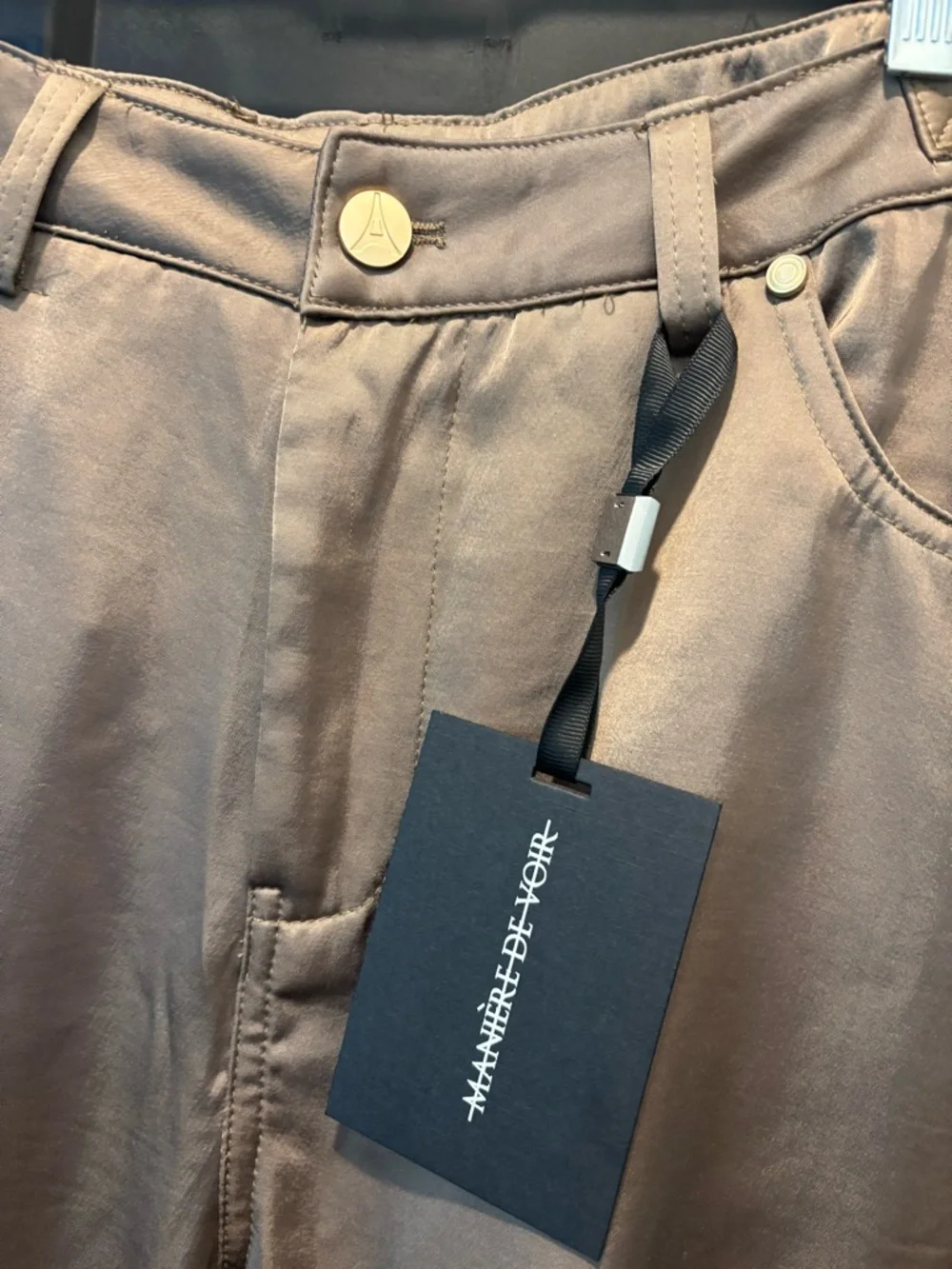 Maniere De Voir Emilie Satin High Waisted Cargo Pants Dark Olive Wide Leg Zip 0 - Picture 11 of 17